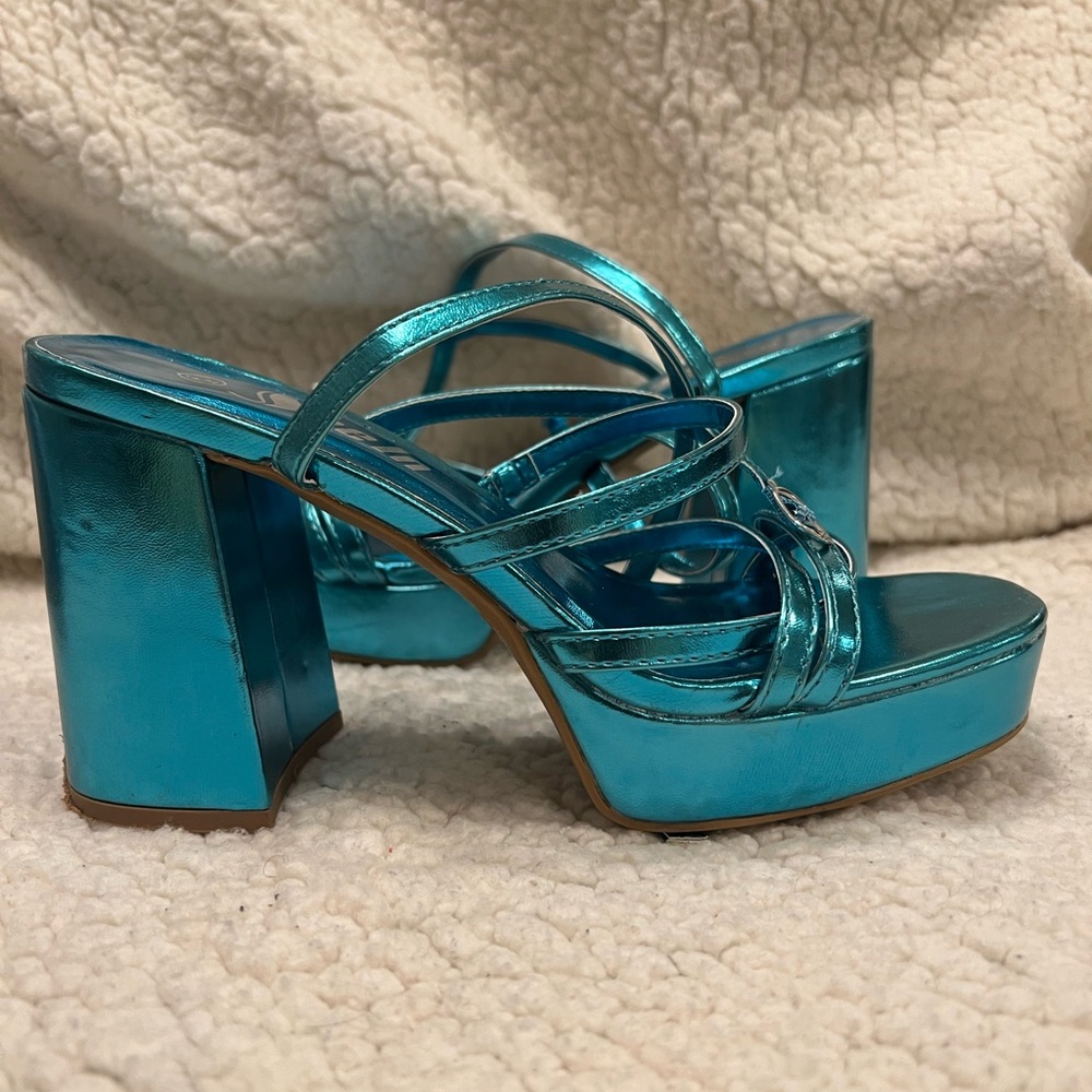Shiny Blue Platform Sandals